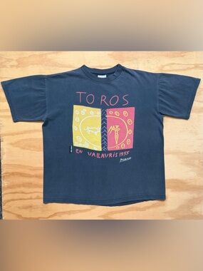 Vintage 90s Picasso Pablo Art T-Shirt Toros XL Faded Boxy